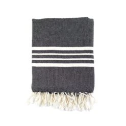 Natural Striped Bath Towel - Charcoal