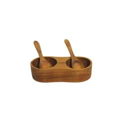 Teak Salt & Pepper Cellar With Spoons